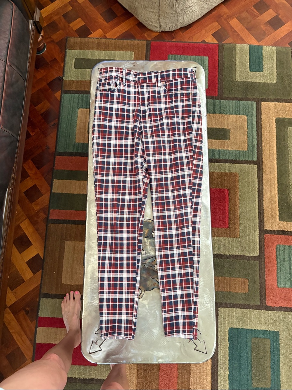 William Rast Red & Navy Plaid Slim Chinos